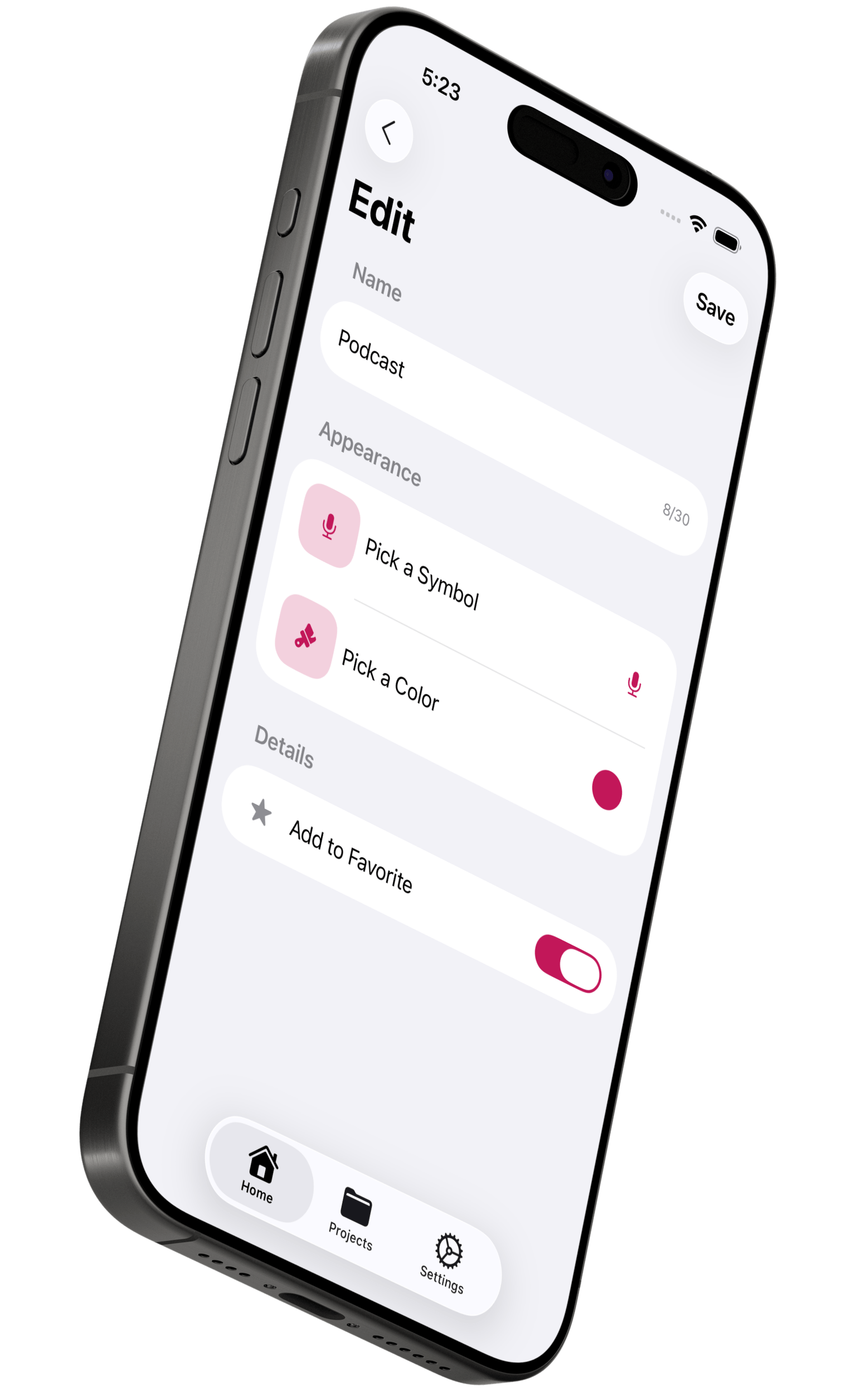 Keepio projects feature on iPhone